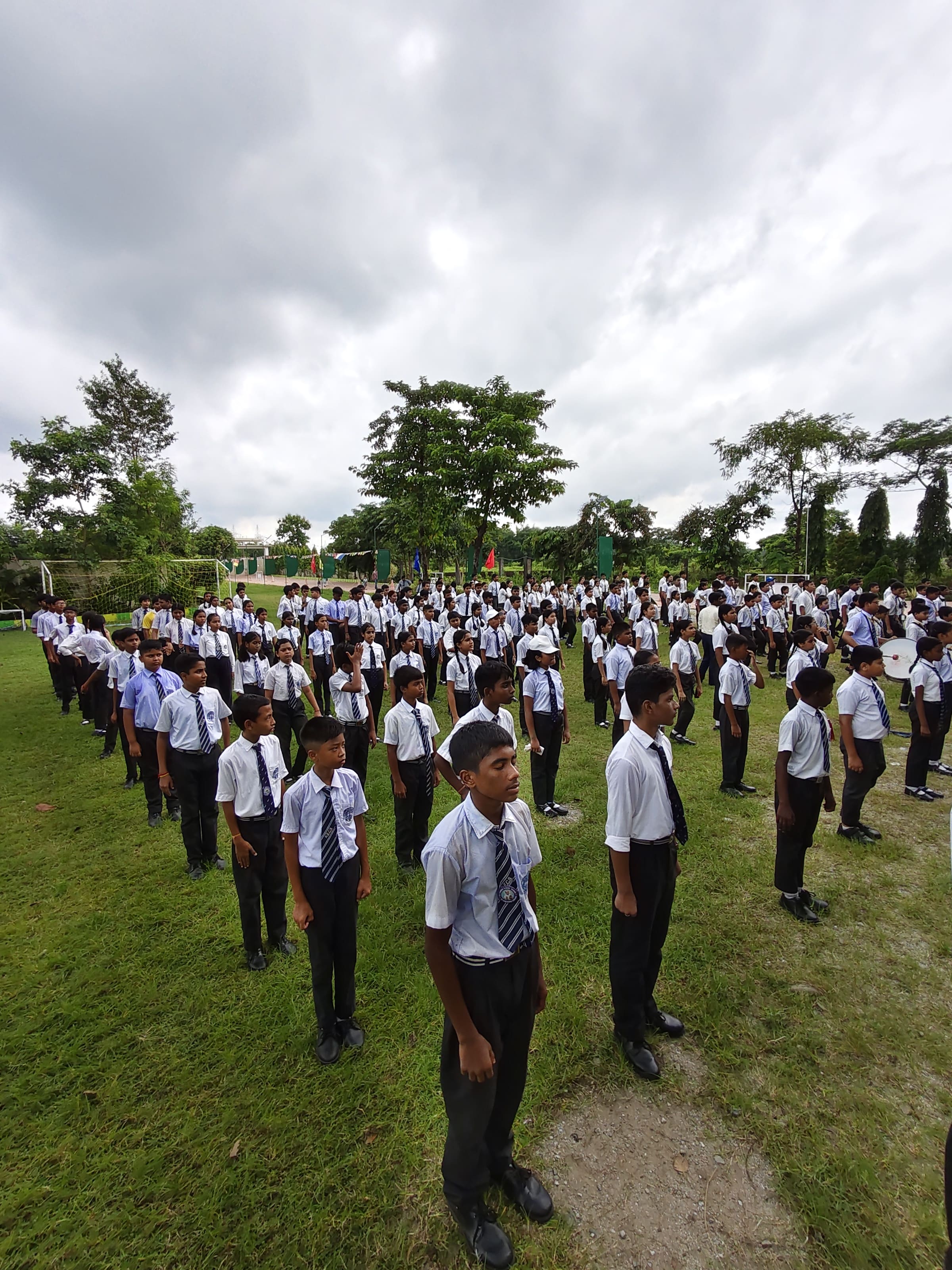 Students taking part in a school assembly